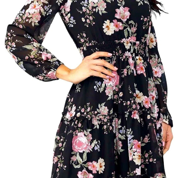 New Women’s One Shoulder Floral Dress Smocked Waist - Picture 2 of 7